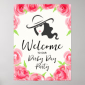 Derby Hat Lady Silhouette and Roses Welcome ポスター (正面)