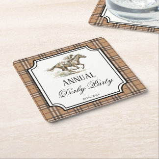 Derby horse racing elegant gingham party gifts スクエアペーパーコースター