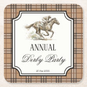Derby horse racing elegant gingham party gifts スクエアペーパーコースター (正面)