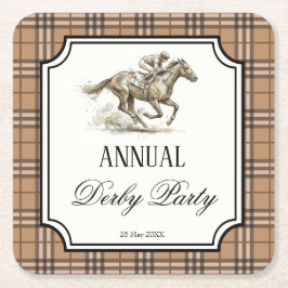 Derby horse racing elegant gingham party gifts スクエアペーパーコースター