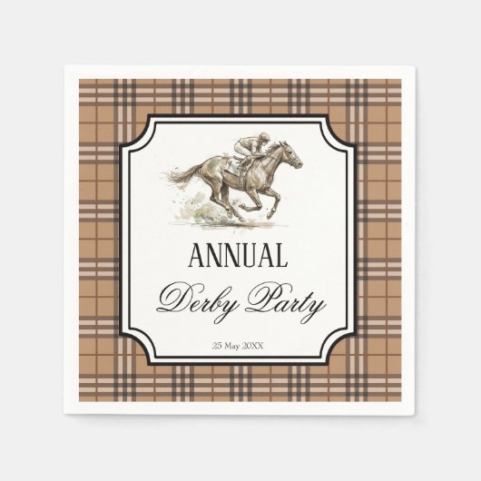 Derby horse racing party elegant gingham スタンダードカクテルナプキン (正面)