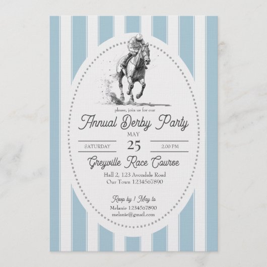 Derby horse racing party elegant stripes 招待状 (正面)