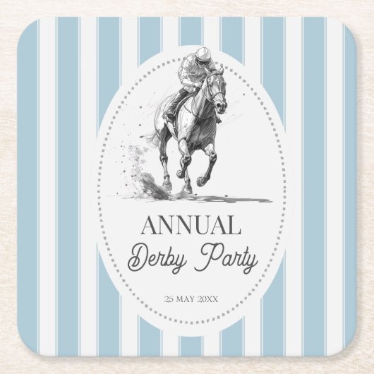 Derby horse racing party retro stripes monogrammed スクエアペーパーコースター (正面)
