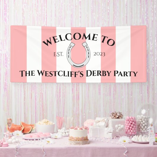 Derby Party Decor Pink Stripes Horseshoe Welcome 横断幕 (パーティー)