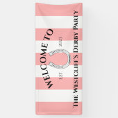 Derby Party Decor Pink Stripes Horseshoe Welcome 横断幕 (縦)