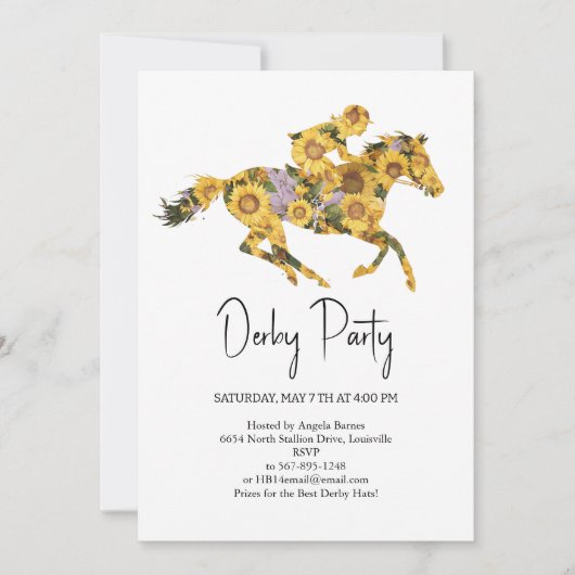 Derby Party Invitation – Floral Horse Head with S 招待状 (正面)