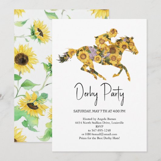 Derby Party Invitation – Floral Horse Head with S 招待状 (正面/裏面)