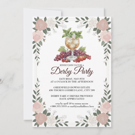 Derby Party Invitation Floral Mint Julep Design 招待状 (正面)