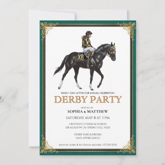 Derby Party Invitation Horseshoe Floral Wall Art 招待状 (正面)