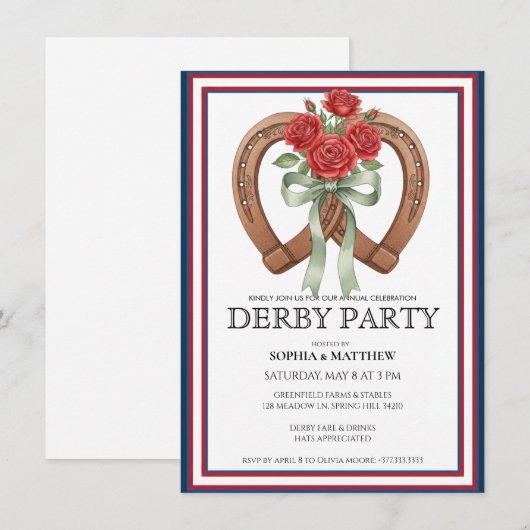 Derby Party Invitation Horseshoe Floral Wall Art 招待状 (正面/裏面)