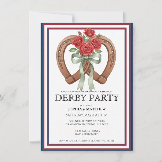 Derby Party Invitation Horseshoe Floral Wall Art 招待状 (正面)