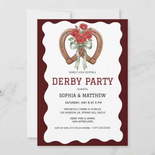 Derby Party Invitation Rustic Horseshoe Roses 招待状 (正面)
