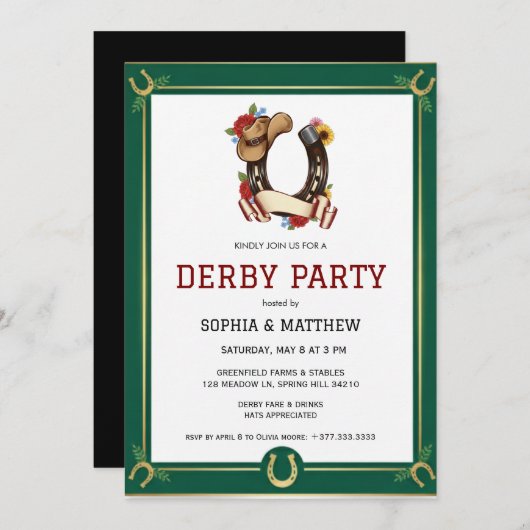 Derby Party Invitation Vintage Equestrian Style 招待状 (正面/裏面)