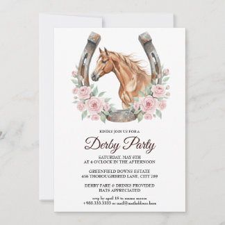 Derby Party Invitation with Horse & Floral Art 招待状