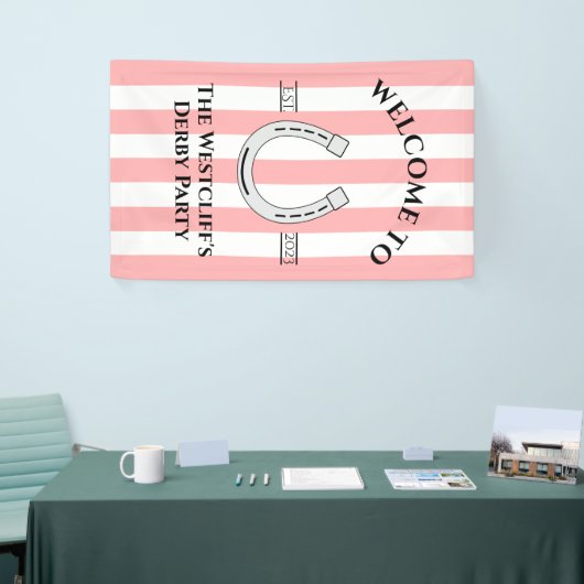 Derby Party Pink Stripe Horseshoe Vertical Welcome 横断幕 (トレードショー)
