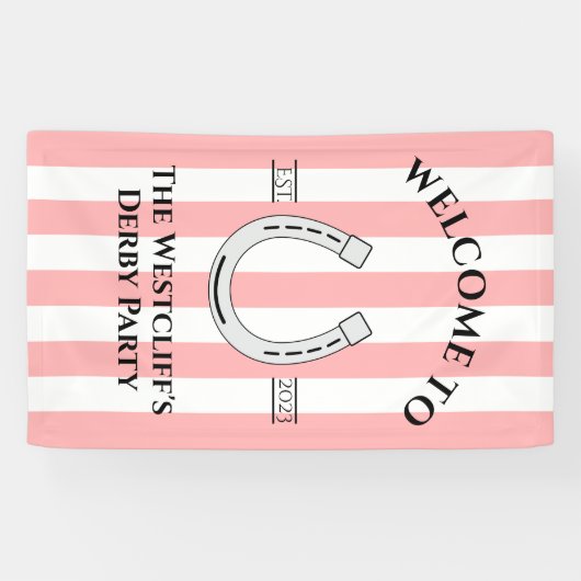 Derby Party Pink Stripe Horseshoe Vertical Welcome 横断幕 (横)