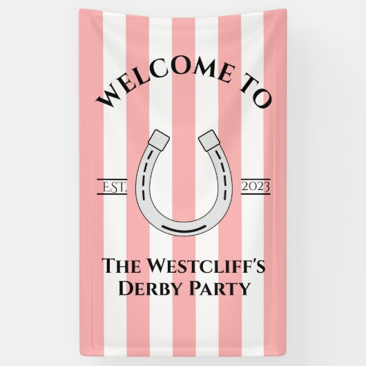Derby Party Pink Stripe Horseshoe Vertical Welcome 横断幕 (縦)
