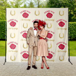 Derby Roses & Horsehoes Step and Repeat Backdrop タペストリー