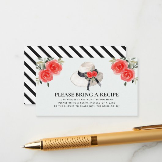 Derby Style Hat Roses Bridal Shower Recipe Request エンクロージャーカード (正面/裏面インサイチュ)