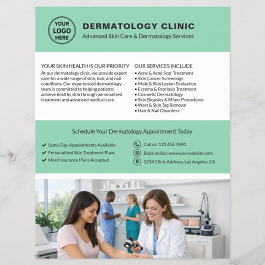 Dermatologist Skin Doctor Logo QR Soft Green チラシ (正面)