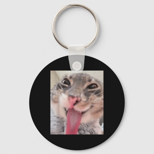 Derpy Cat Tongue OutミームおもしろいWeirdcore Gives Me キーホルダー (正面)