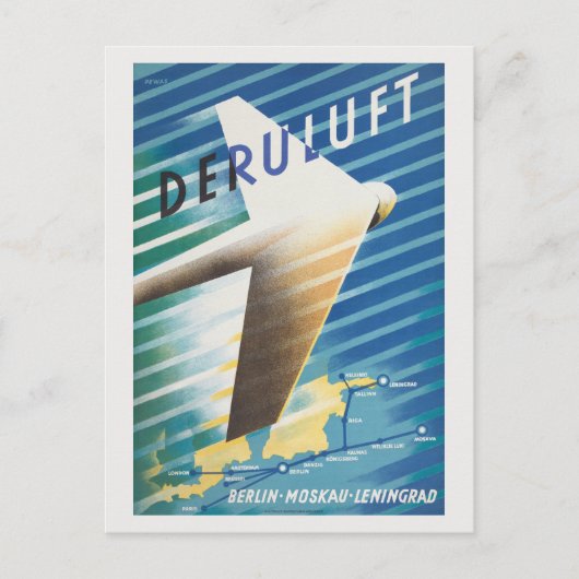 Deruluft Germany Vintage Poster 1934 ポストカード (正面)