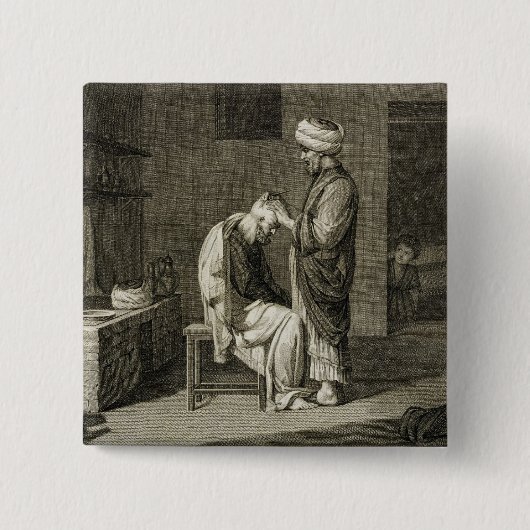 「Desの容積IIの芸術そして貿易からの理容師、 缶バッジ (正面)