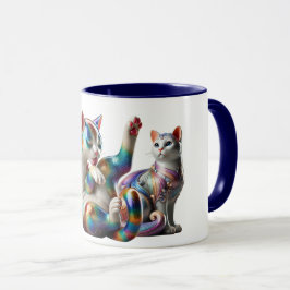 Des chats magnifiques dont un faisant sa toilette. マグカップ
