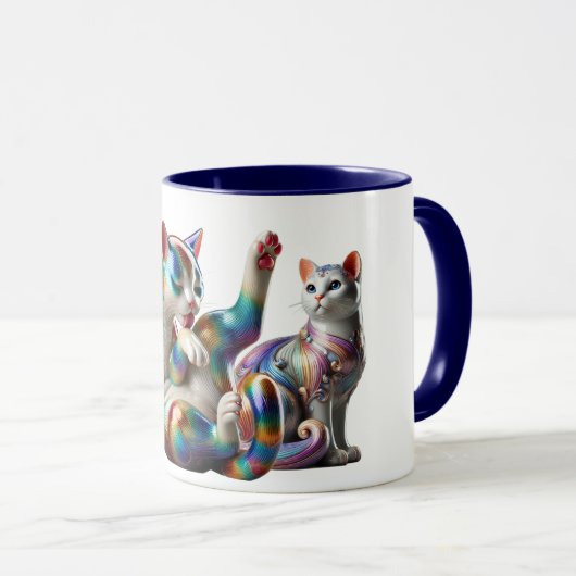 Des chats magnifiques dont un faisant sa toilette. マグカップ (正面右)
