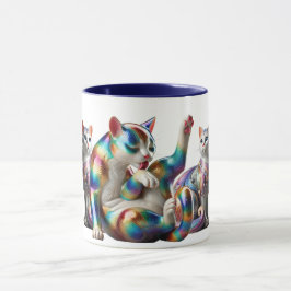 Des chats magnifiques dont un faisant sa toilette. マグカップ