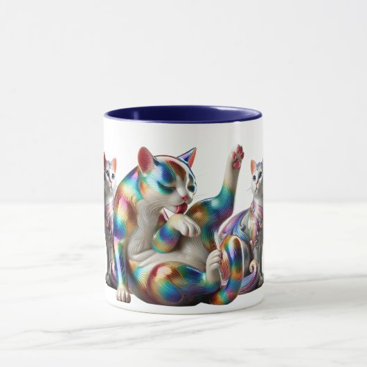 Des chats magnifiques dont un faisant sa toilette. マグカップ (中央)