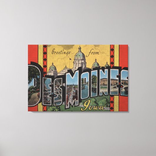 Des Moines, Iowa – ラージレターシーン キャンバスプリント (正面)