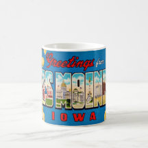 Des Moines Iowa Retro Postcard Mug