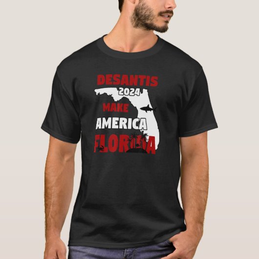 Desantis 2024 America Flamingo Sharkを作る Tシャツ (正面)