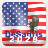 DeSantis 2028とBald Eagle スクエアペーパーコースター (正面)