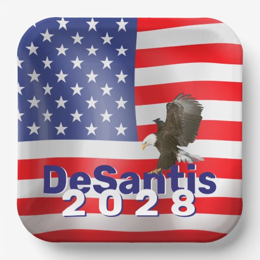 DeSantis 2028とBald Eagle ペーパープレート (正面)