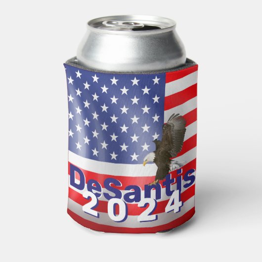 DeSantis 2028とBald Eagle 缶クーラー (缶裏面)