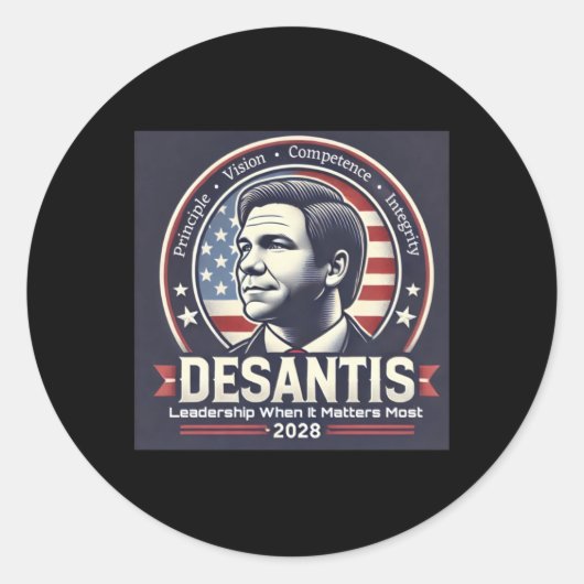 Desantis 2028 – リーダーシップ時それが最もステッカー ラウンドシール (正面)