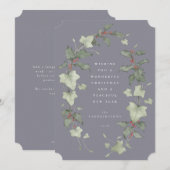 Desaturated Purple Watercolor Holly & Ivy シーズンカード (正面/裏面)