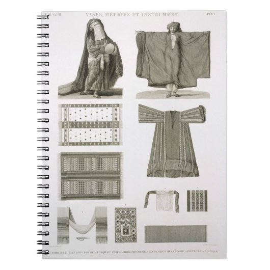 「Descからの絹およびエジプトのコスチュームの例、 ノートブック (正面)