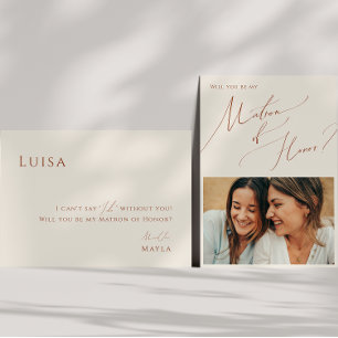 Desert お洒落 Beige Photo Matron of Honor Card 招待状