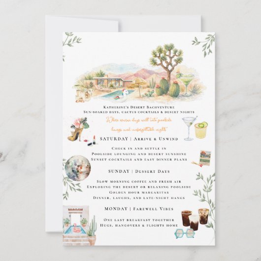 Desert Bachelorette Weekend Itinerary Invitation 招待状 (正面)