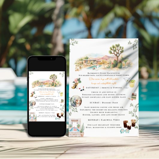 Desert Bachelorette Weekend Itinerary Invitation 招待状