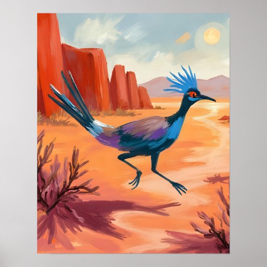 Desert Bird Southwestern Landscape Wall Art ポスター (正面)