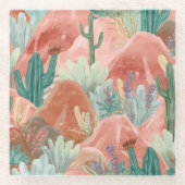 Desert Bloom Blush Canyon Watercolor Art ガラスコースター (正面)