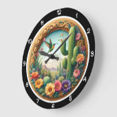 Desert Bloom Hummingbird Floral ラージ壁時計 (傾斜)