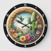 Desert Bloom Hummingbird Floral ラージ壁時計 (正面)