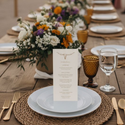 Desert Boho Cow Skull Wedding Menu Card メニュー