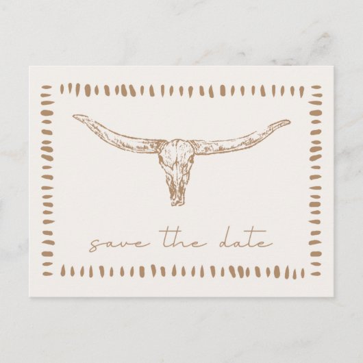 Desert Boho Cow Skull Wedding Save the Date 案内ポストカード (正面)
