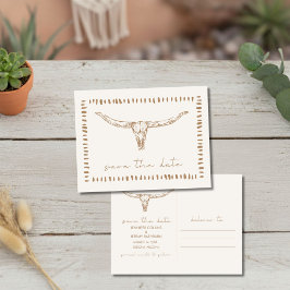 Desert Boho Cow Skull Wedding Save the Date 案内ポストカード